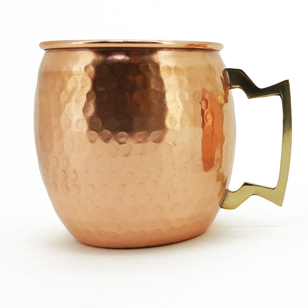 100% Handmade 16oz Solid Copper Mule Mug – Barrel Shaped Mug with Brass Handle