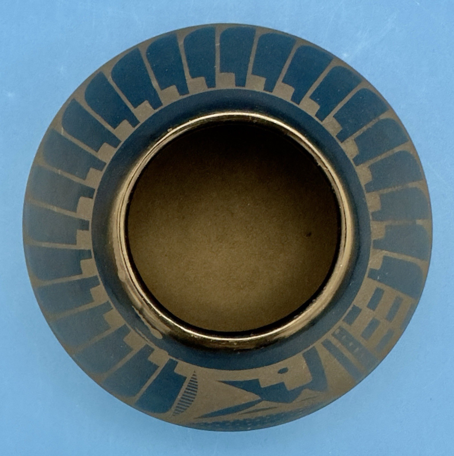 San Ildefonso Pueblo Black-on-Black Eagle Tail Pot - Cavan Gonzales - 4.75" W