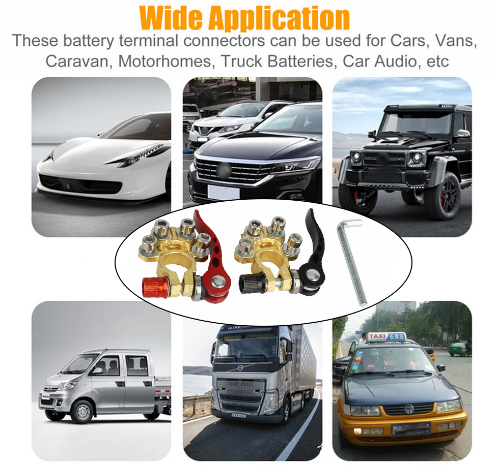 2 PAIR 4 Way Quick Release Disconnect Car Battery Terminal Clamp Connectors USA