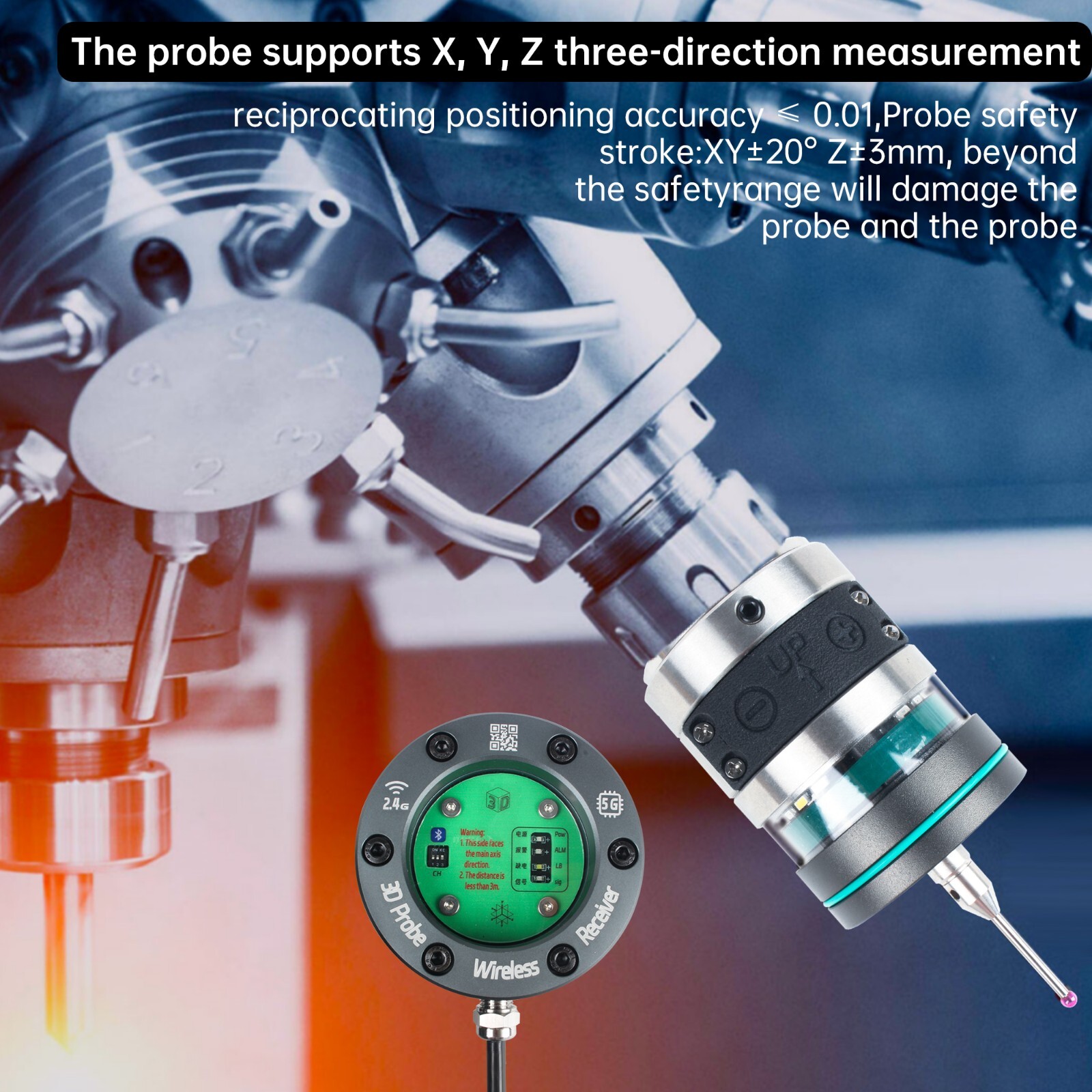 CNC IP67 0.001mm precision wireless 3D probe Infrared Trigger Probe Finder