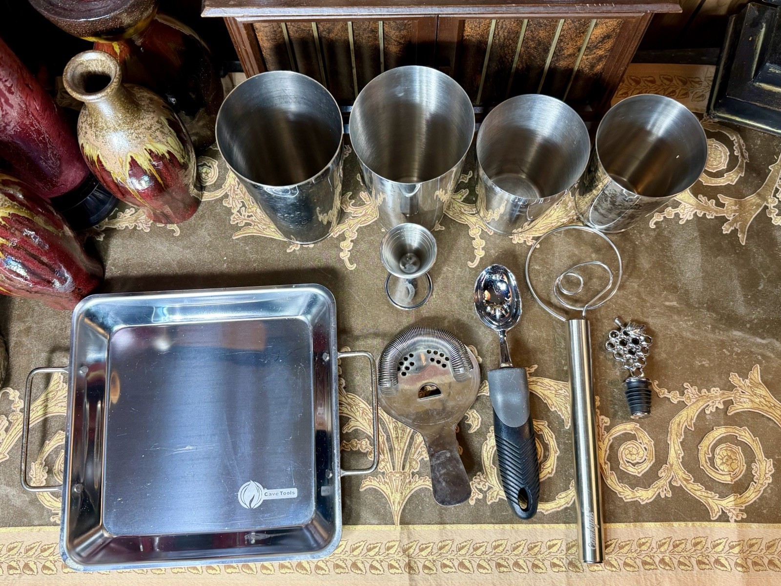 Stainless Steel Cocktail Shaker Set Bar Tools Lot Jigger Strainer Spoon