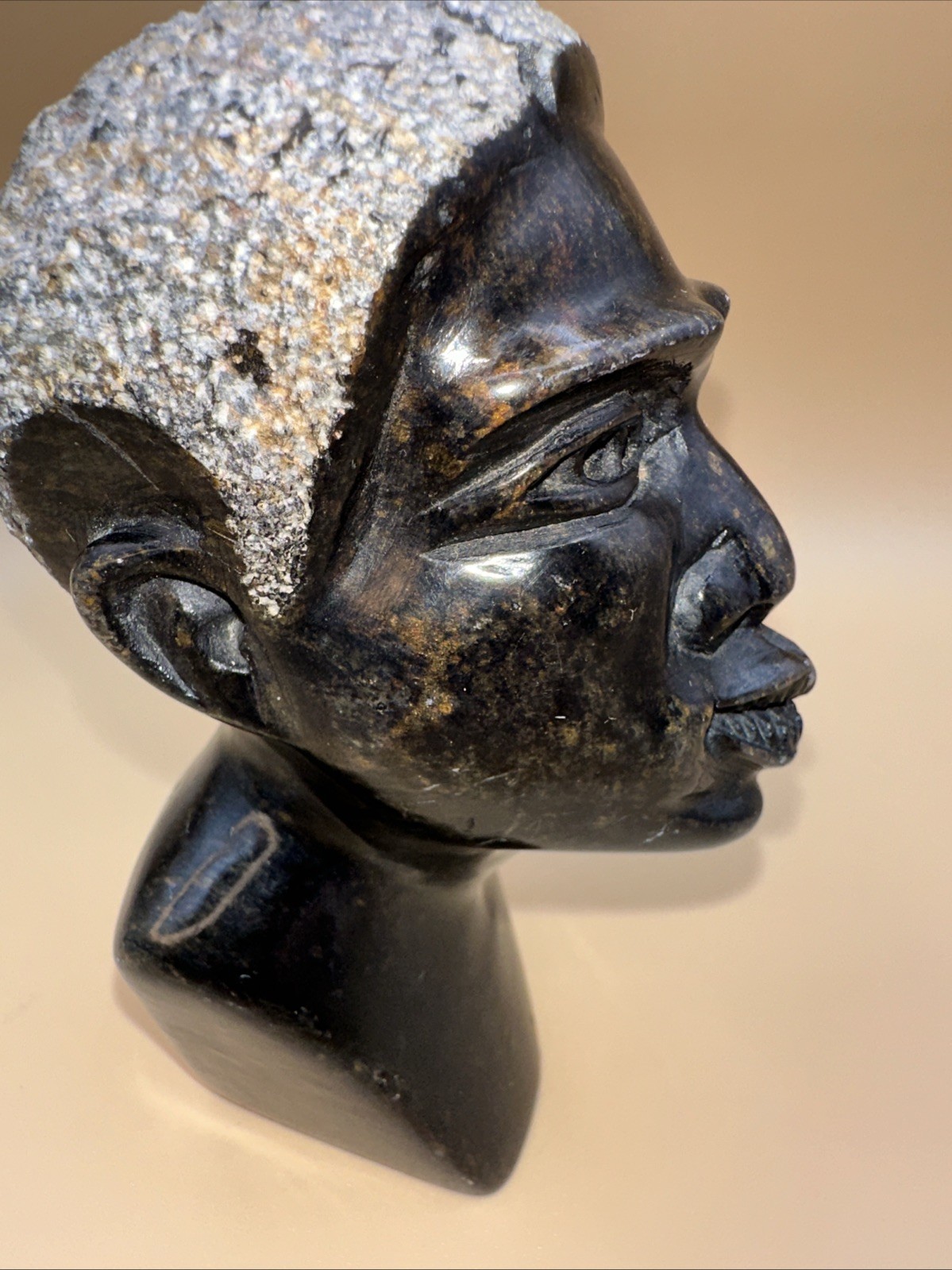 HAND-CARVED SOLID STONE AFRICAN SHONA HEAD BUST COUPLE FINELY DETAILED!