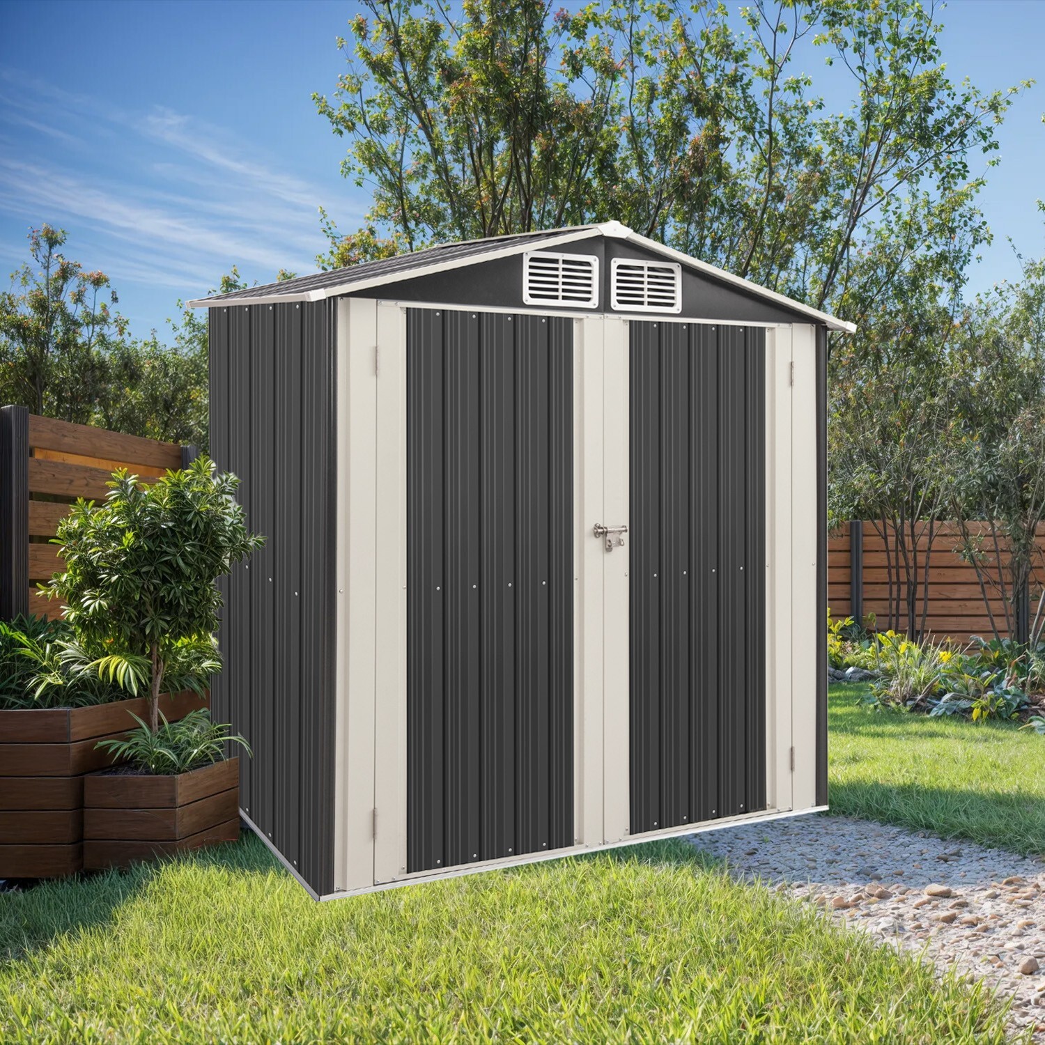Outdoor Storage Shed Heavy Duty Metal Tool Sheds Storage House 5ft×3ft/6ft×4ft
