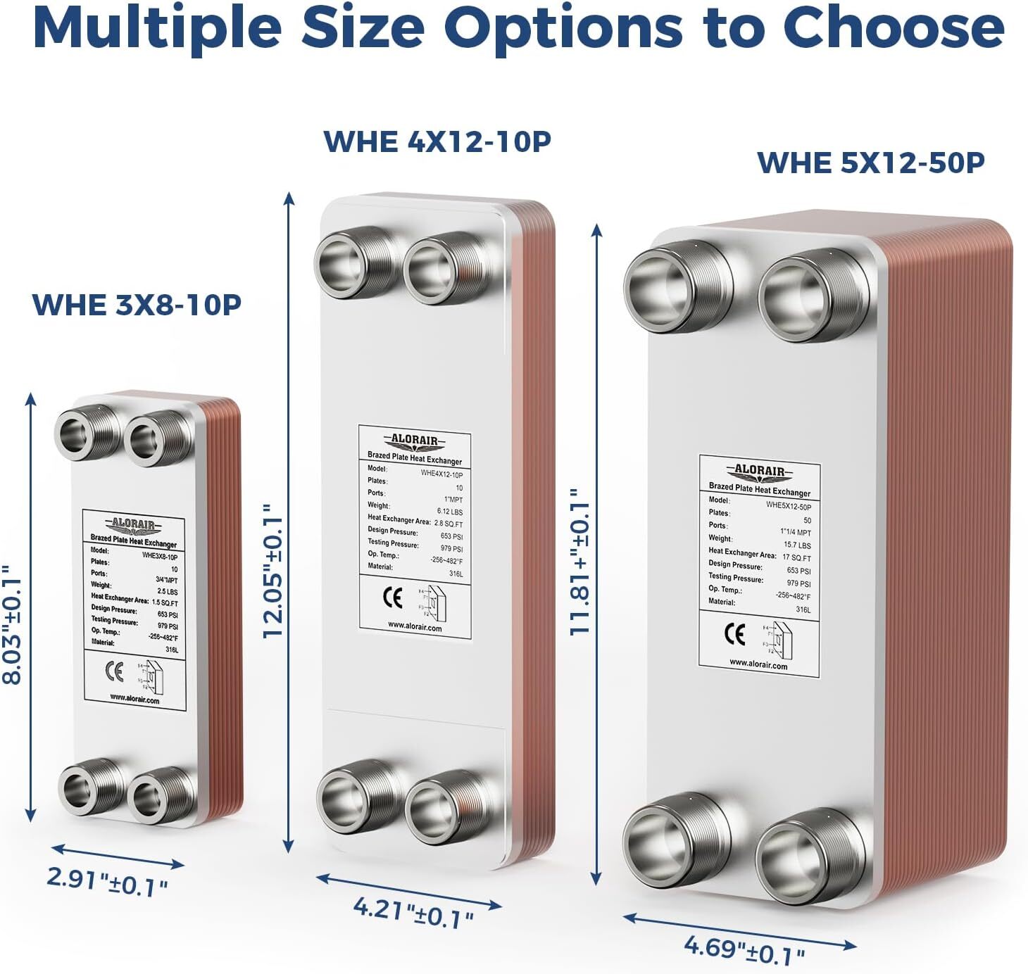 ALORAIR Brazed 10-40 Plate Heat Exchanger 4"x12" 316L St. Steel Water to Water