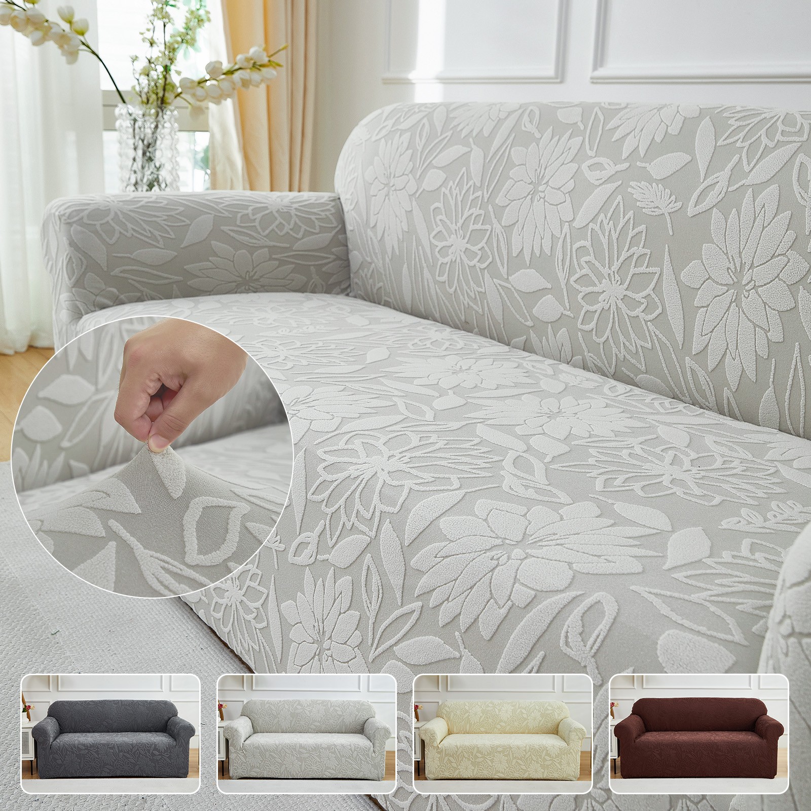 1/2/3/4 Seater Jacquard Sofa Cover Floral Stretch Couch Slipcover Full-Surround