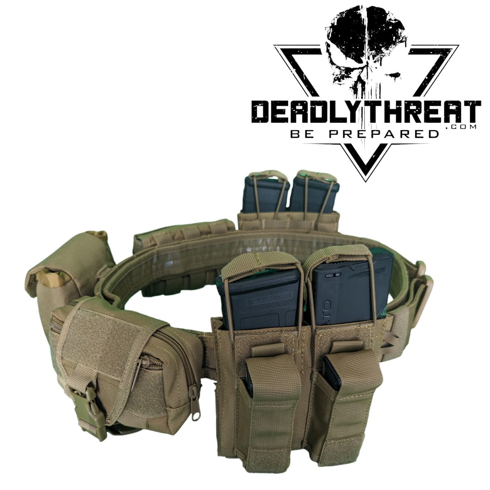 Ghost Camo Heavy Duty War Battle Tactical Belt With Pouches Molle Webbing