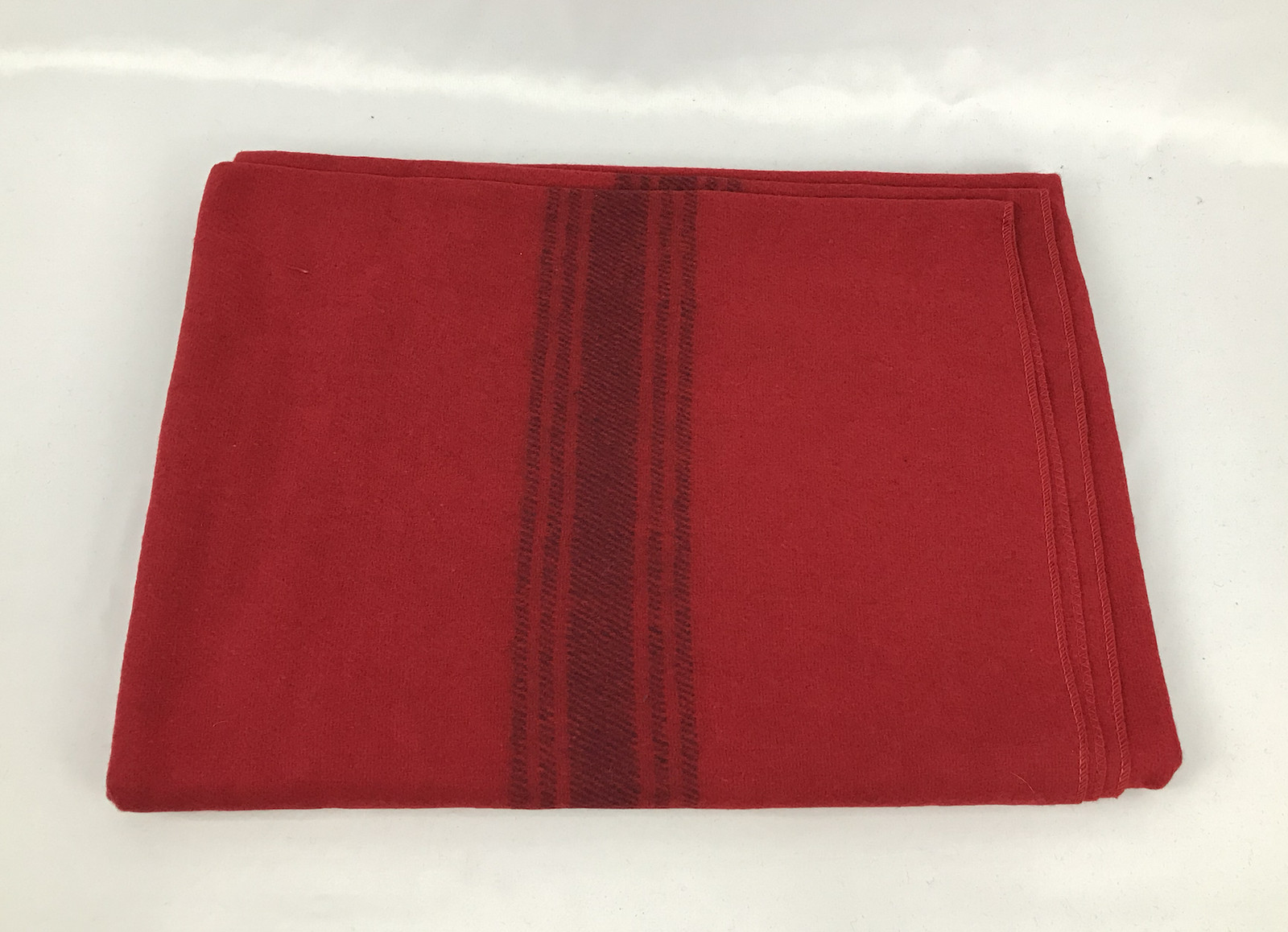 Red Wool Blanket with Blue Stripes