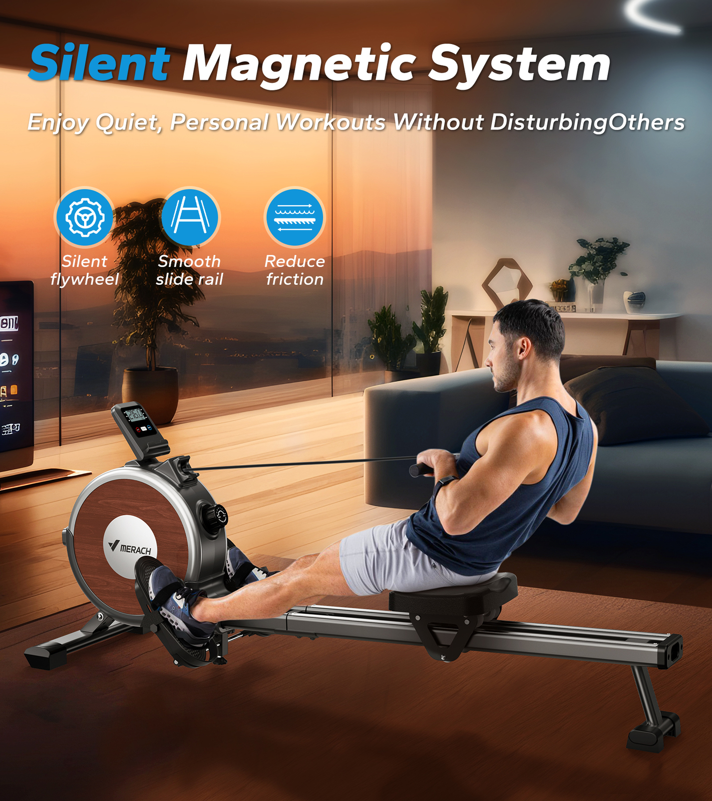 MERACH Q1S Magnetic Rowing Machine 16 Levels of Quiet Resistance Dual Slide Rail