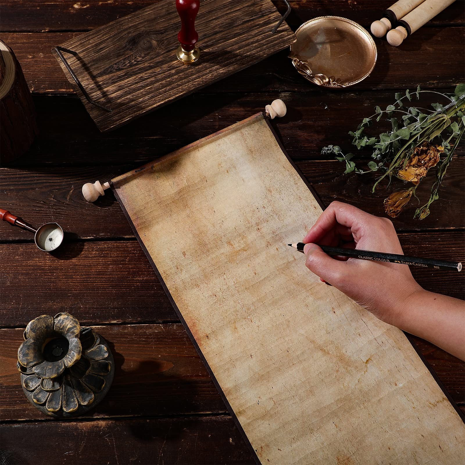 4 Pack Blank Paper Scrolls Scroll Paper Wrapped on Wood Rod for Writing, Draw...