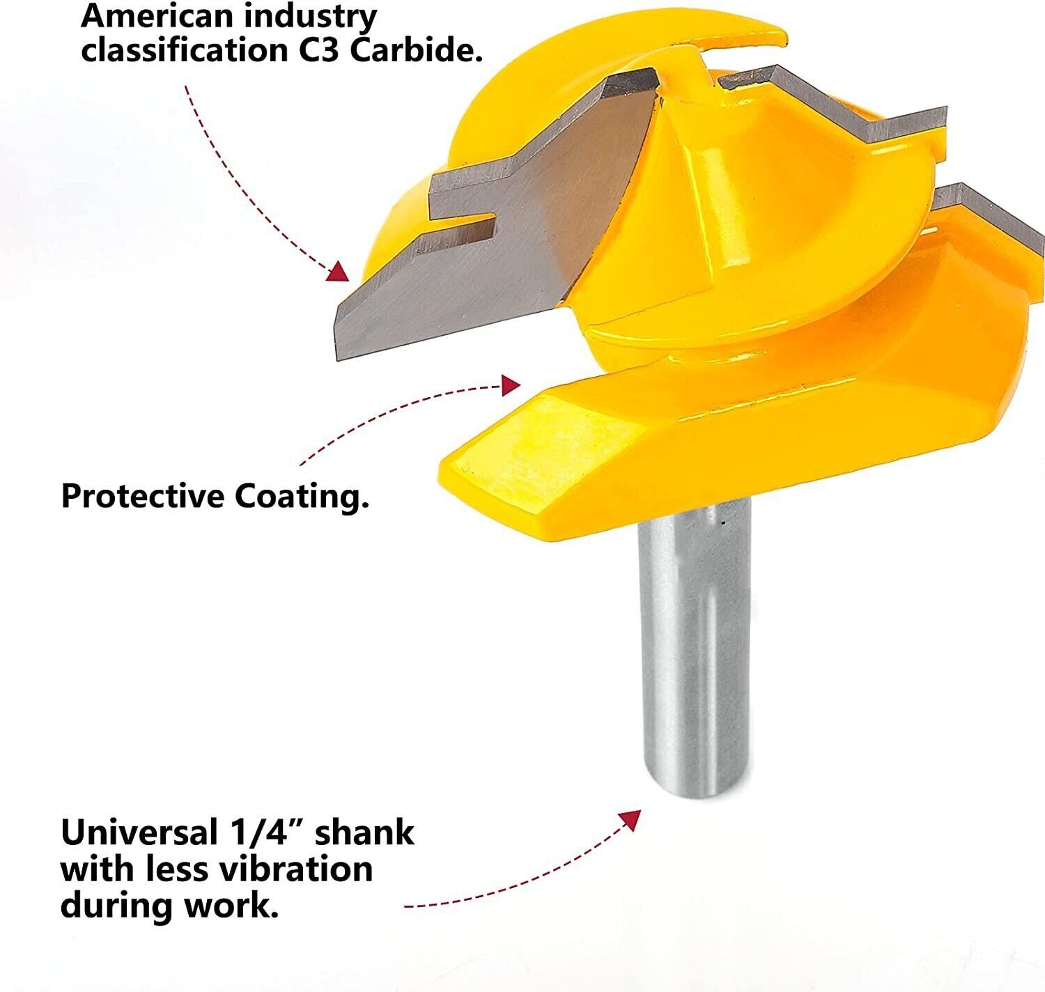 3Pcs 45 Degree Lock Miter Router Bit Set,1/2",5/8",3/4" Cutting Height,1/4"Shank