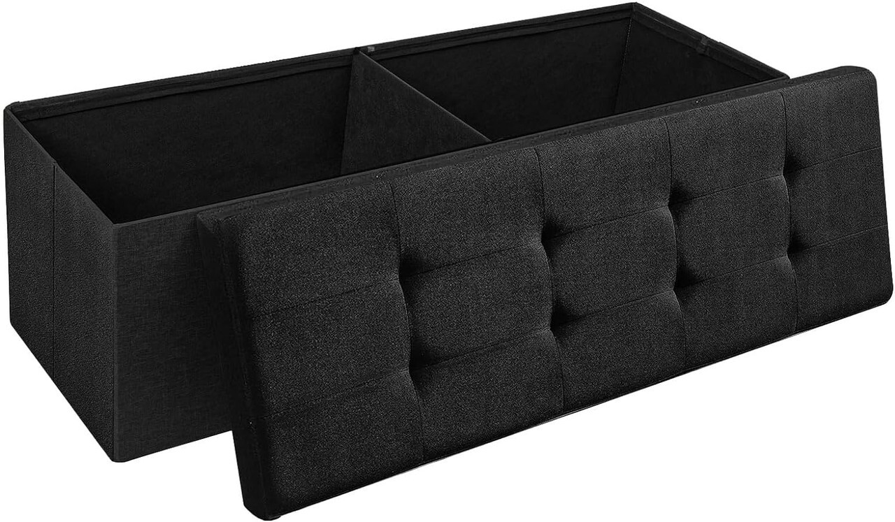 43" Black Storage Ottoman Bench - Versatile Folding Footrest & Chest Stool
