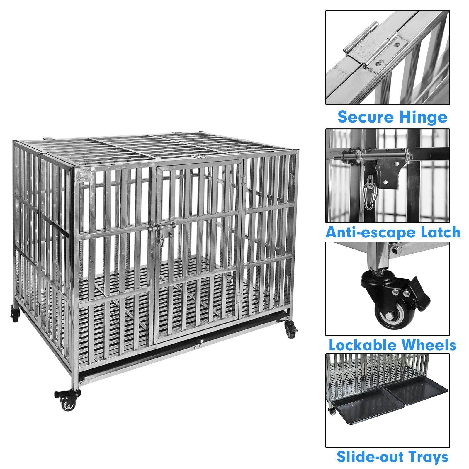 Confote 48" Heavy Duty Dog Kennel Pet Stainless Steel Crate Cage Stackable