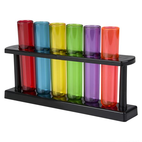 6 Plastic Shot Glasses Test Tube Bar Shatter Proof Rack Stand Holder Party Set
