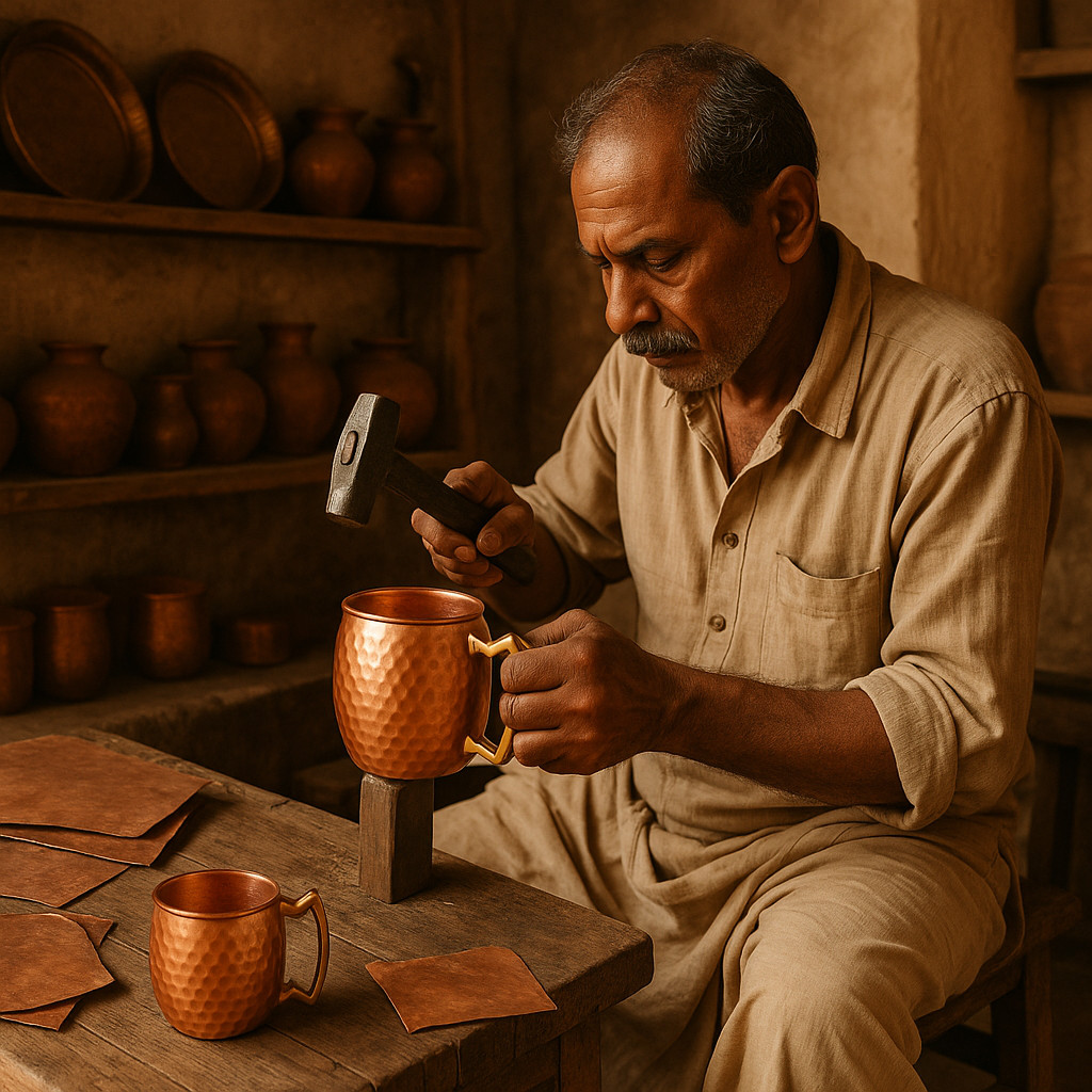 100% Handmade 16oz Solid Copper Mule Mug – Barrel Shaped Mug with Brass Handle