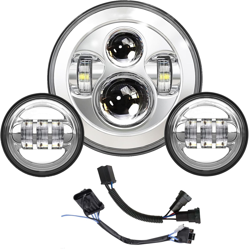 7 Inch 140W LED Headlight Hi/Lo + 2Pcs 4.5Inch 80W Fog Light for Harley Davidson