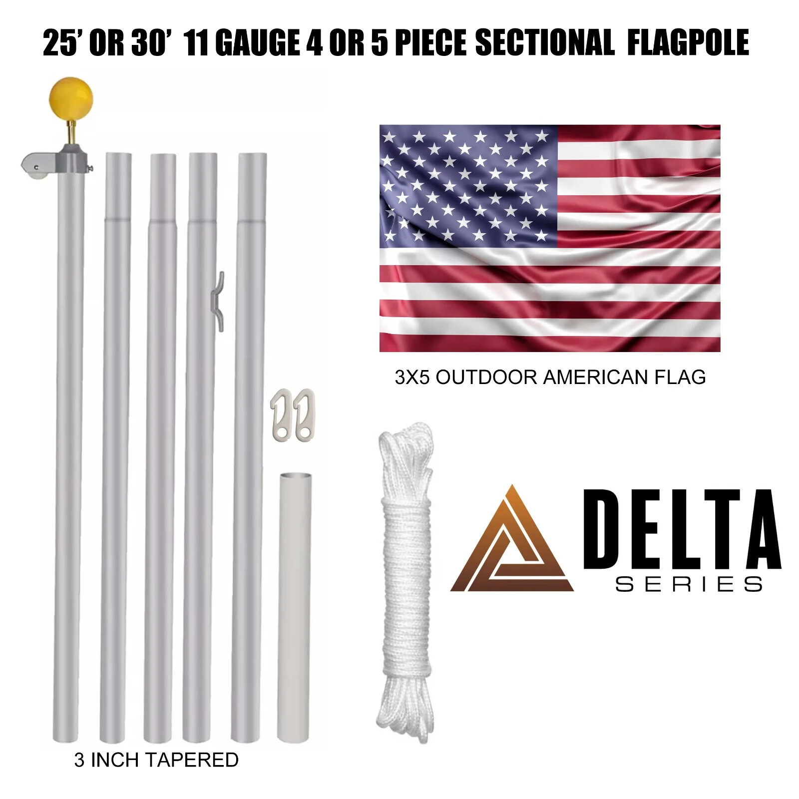 25' & 30' DELTA SECTIONAL FLAG POLE (SILVER)