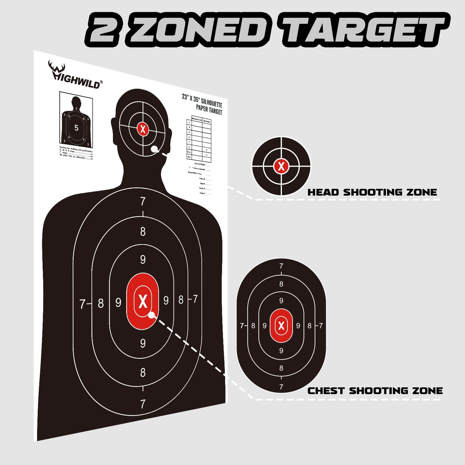 Highwild Shooting Range Silhouette Paper Target - 23X35 23X35", White & Black