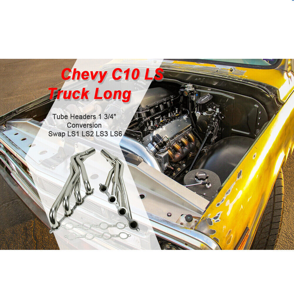 Long Tube Headers 1 3/4" Conversion Swap For Chevy C10 LS Truck LS1 LS2 LS3 LS6