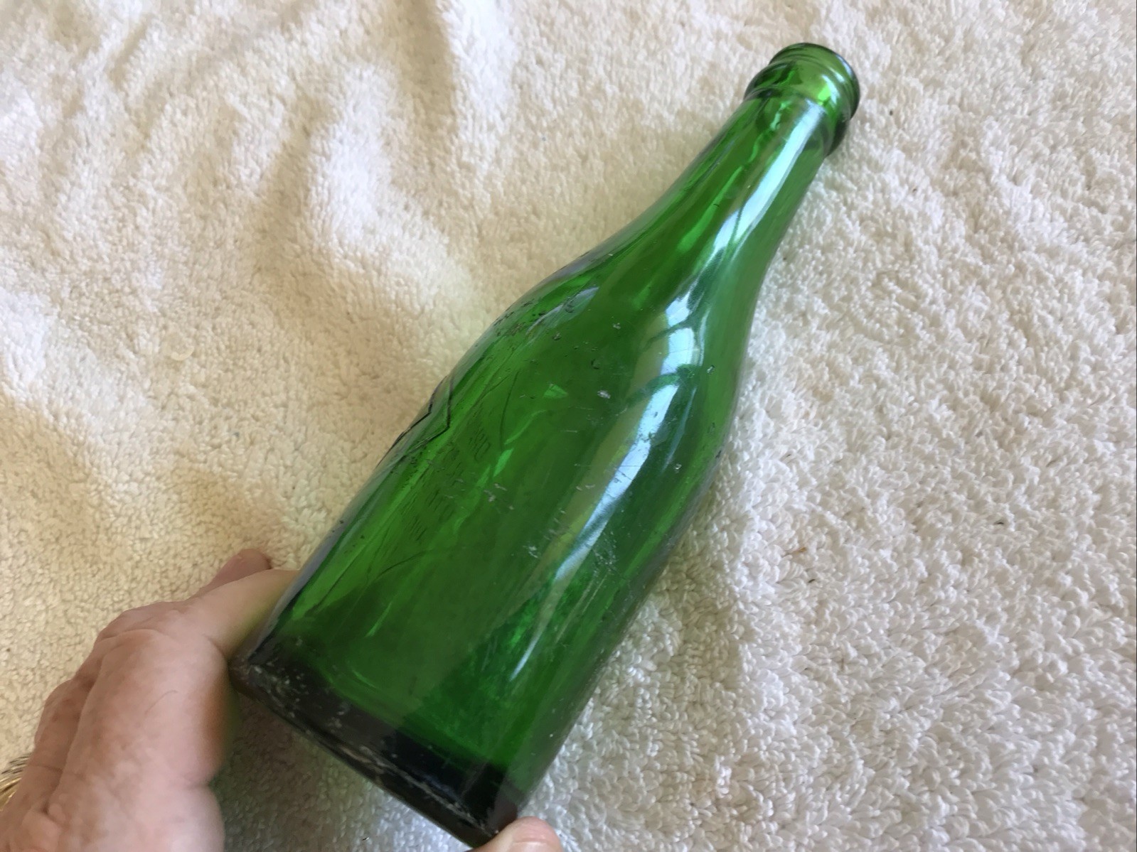 ORANGE CRUSH VINTAGE GREEN GLASS EMBOSSED BOTTLE, AUGUSTA, GEORGIA..RARE