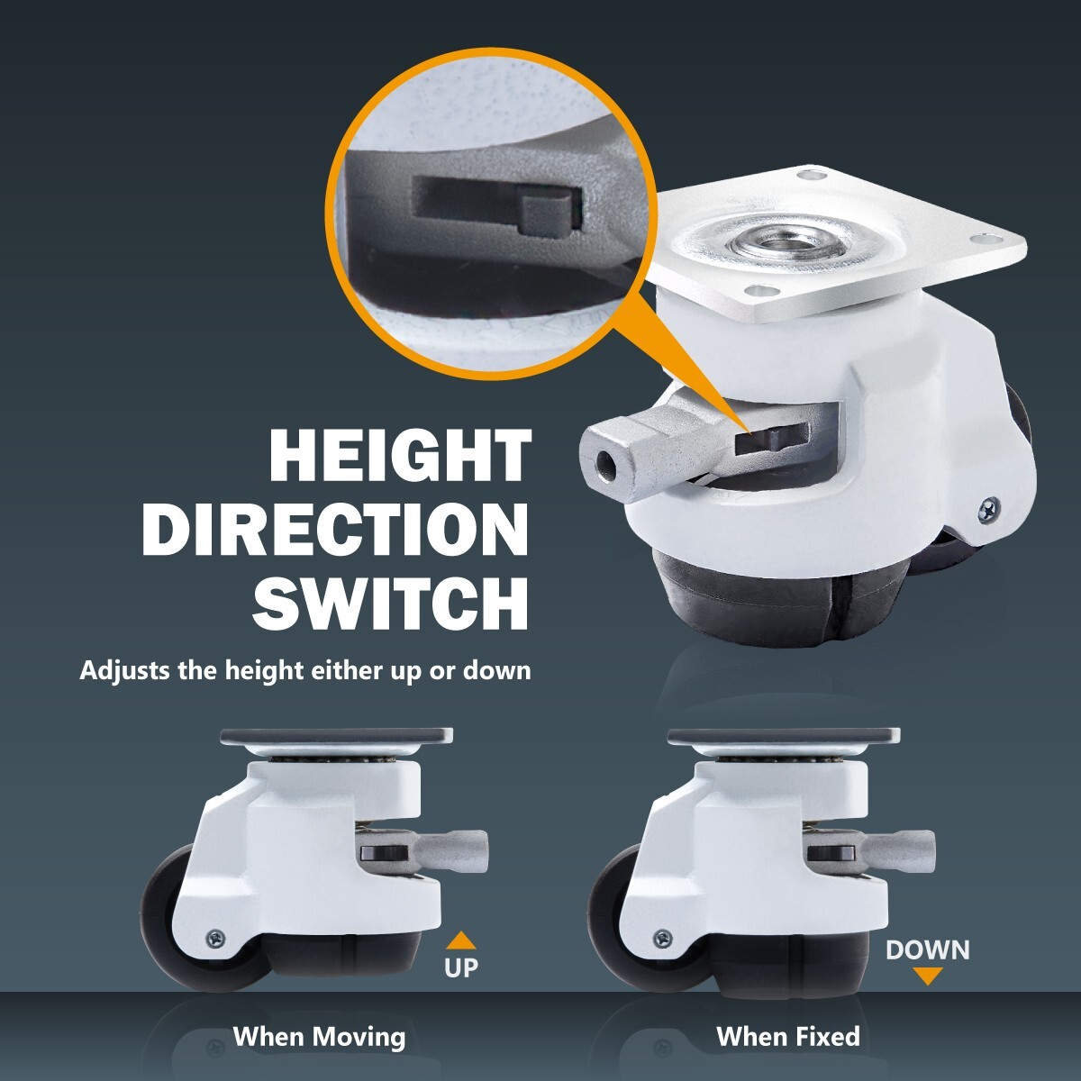 POWERTEC 17300 2-Inch Leveling Casters Set of 4 - Retractable and Swivel Castors