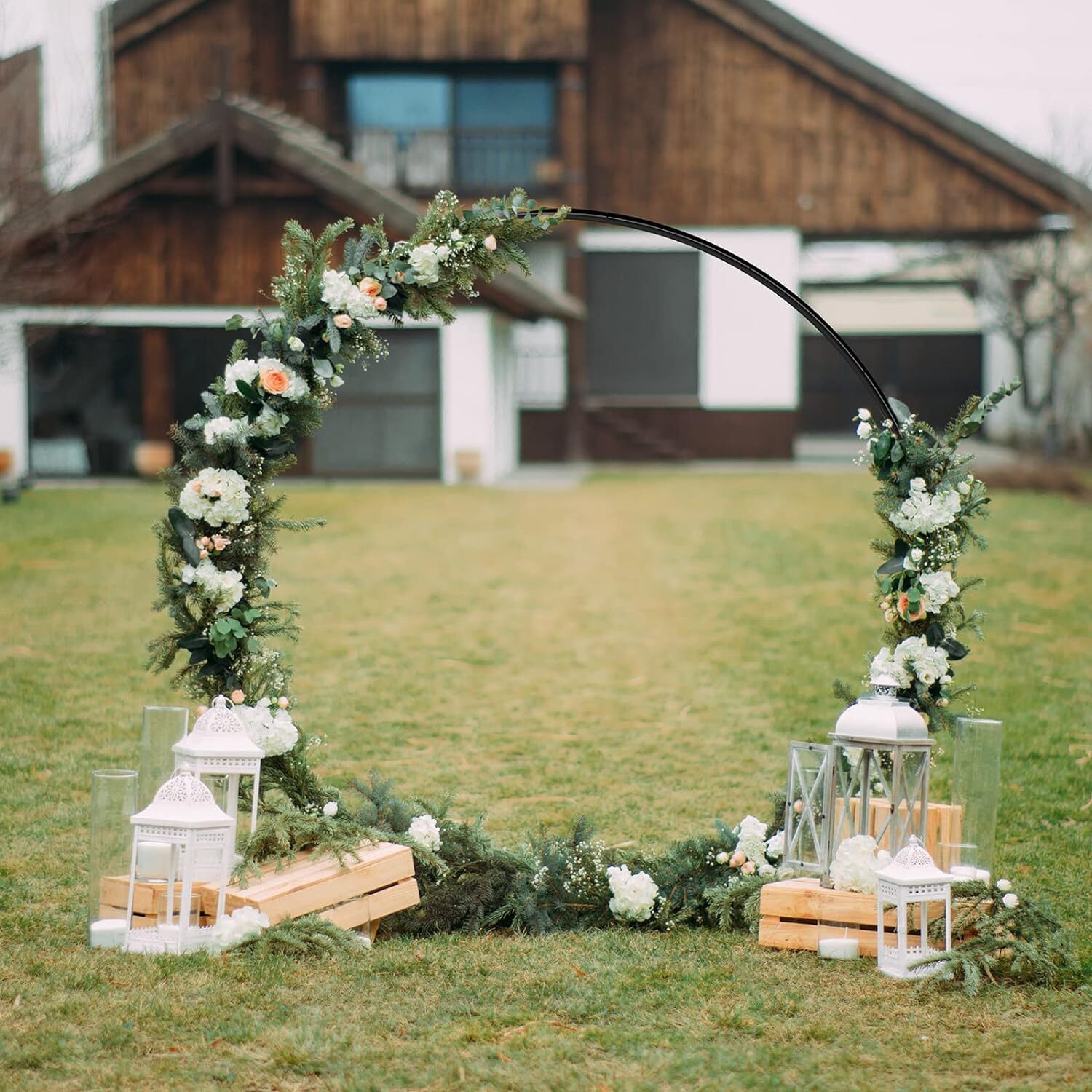 6.6ft Round Backdrop Stand Wedding Metal Circle Balloon Arch Stand Decor Black