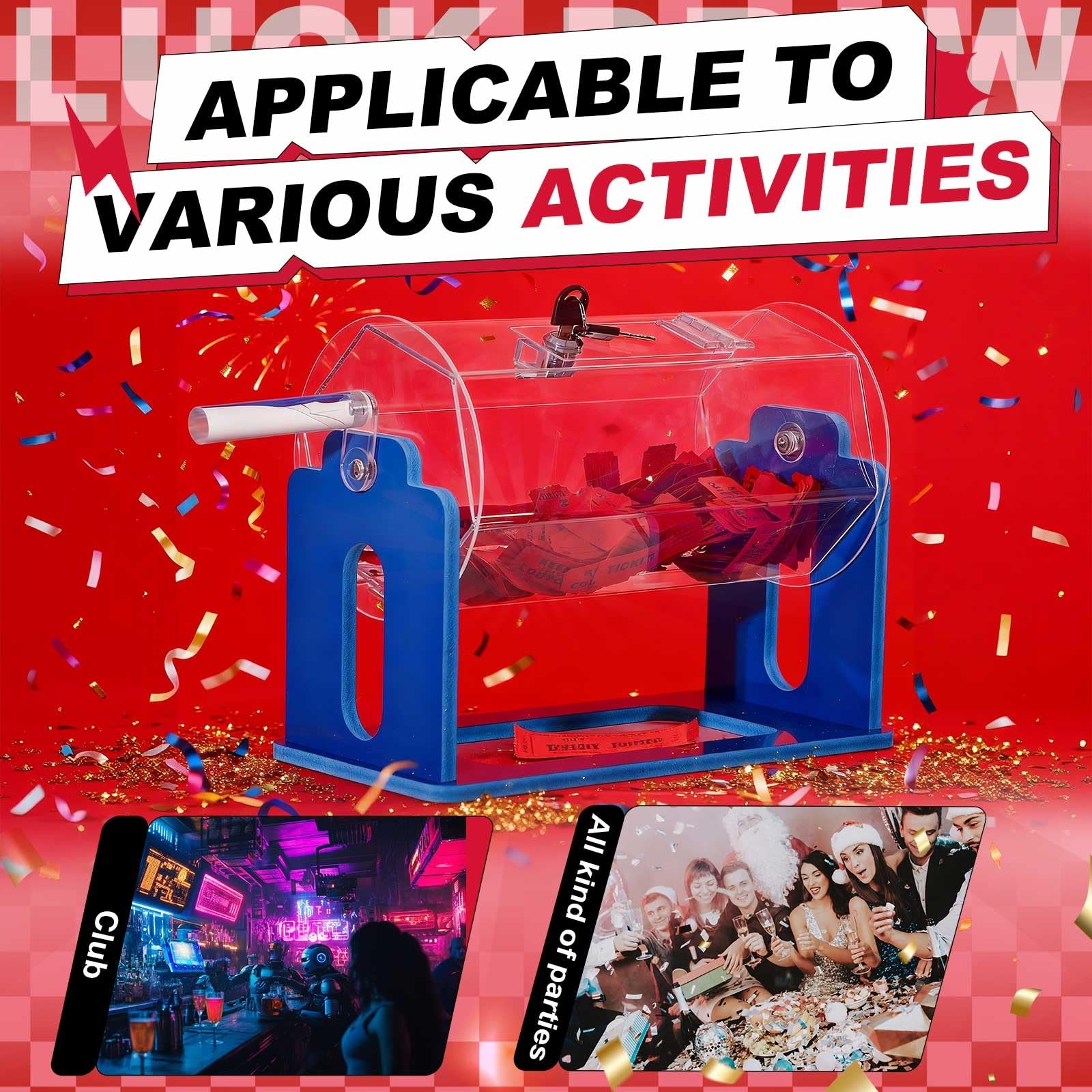 Acrylic Raffle Tickets Drum, 13 x 10.6 x 7 Inches Clear Raffle Tickets Box wi...
