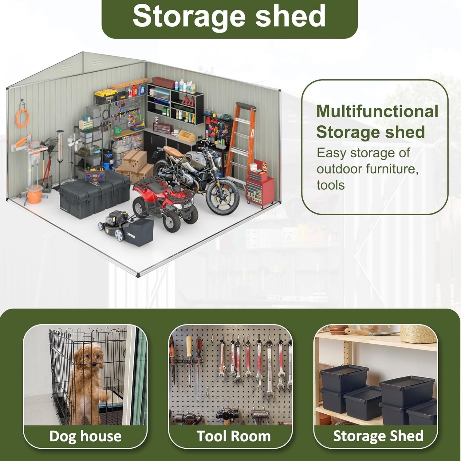 10x14 FT Outdoor Storage Shed with Frame Structure and Lockable Doors,Brown