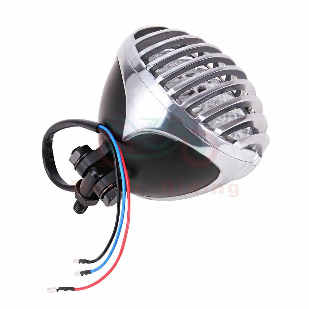 Black Chrome Headlight Finned Prison Grill For Harley Cruiser Chopper Bobber US