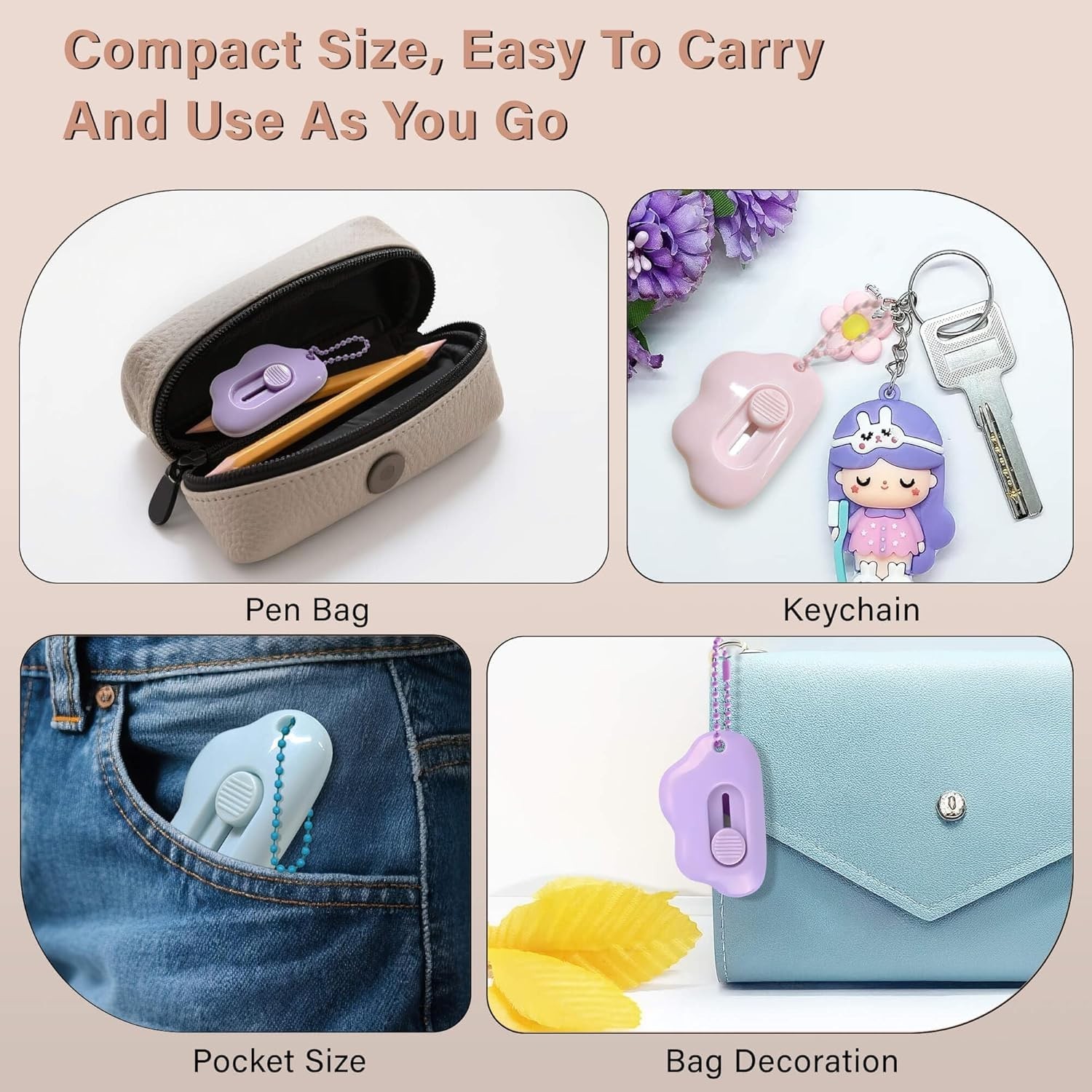 Cloud Shaped Retractable Box Cutter 6 Pack Keychain Letter Opener Stainles Steel