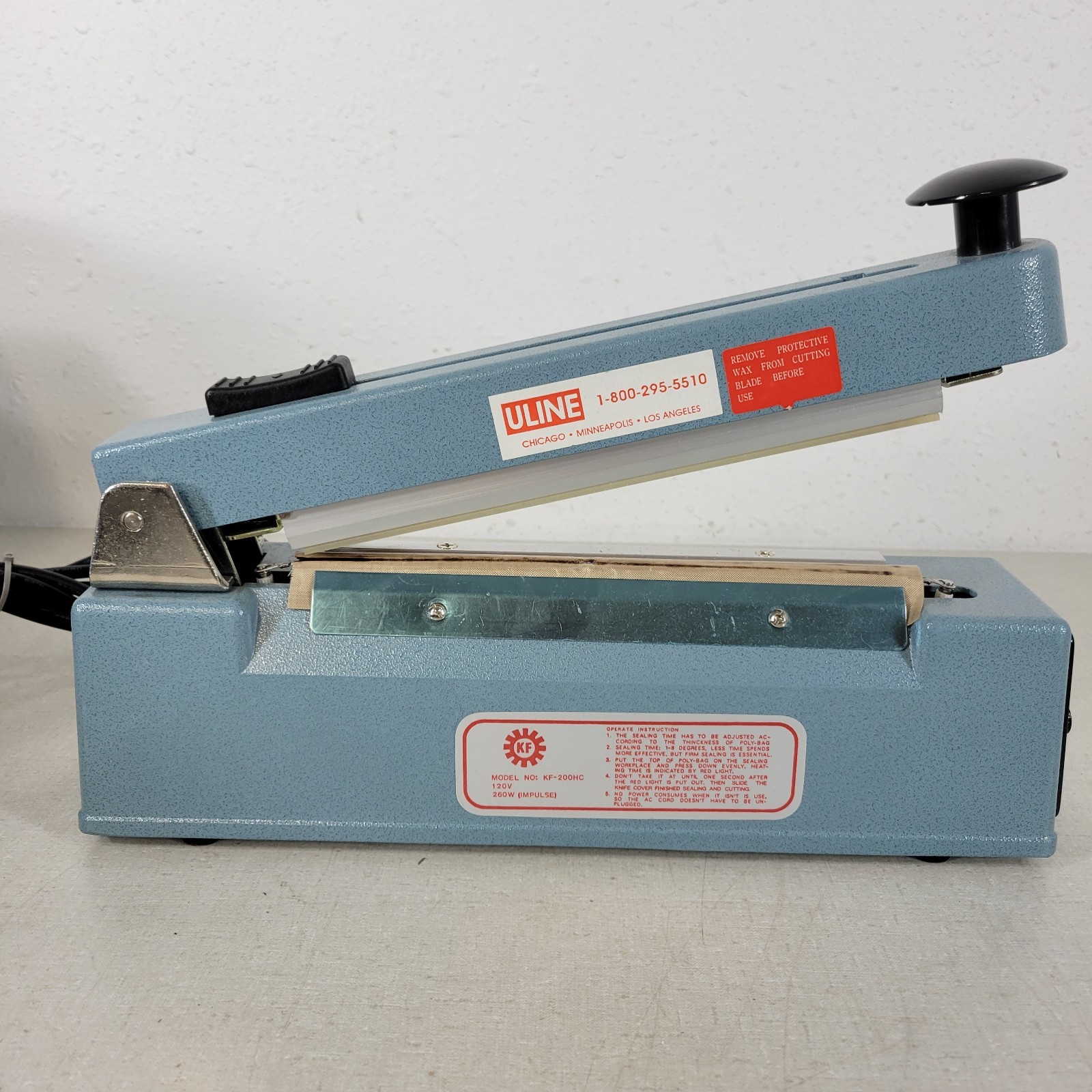 ULine Impulse Sealer KF- 200HC Poly-Bag Sealer with 8" Long Bag Cutter 120V