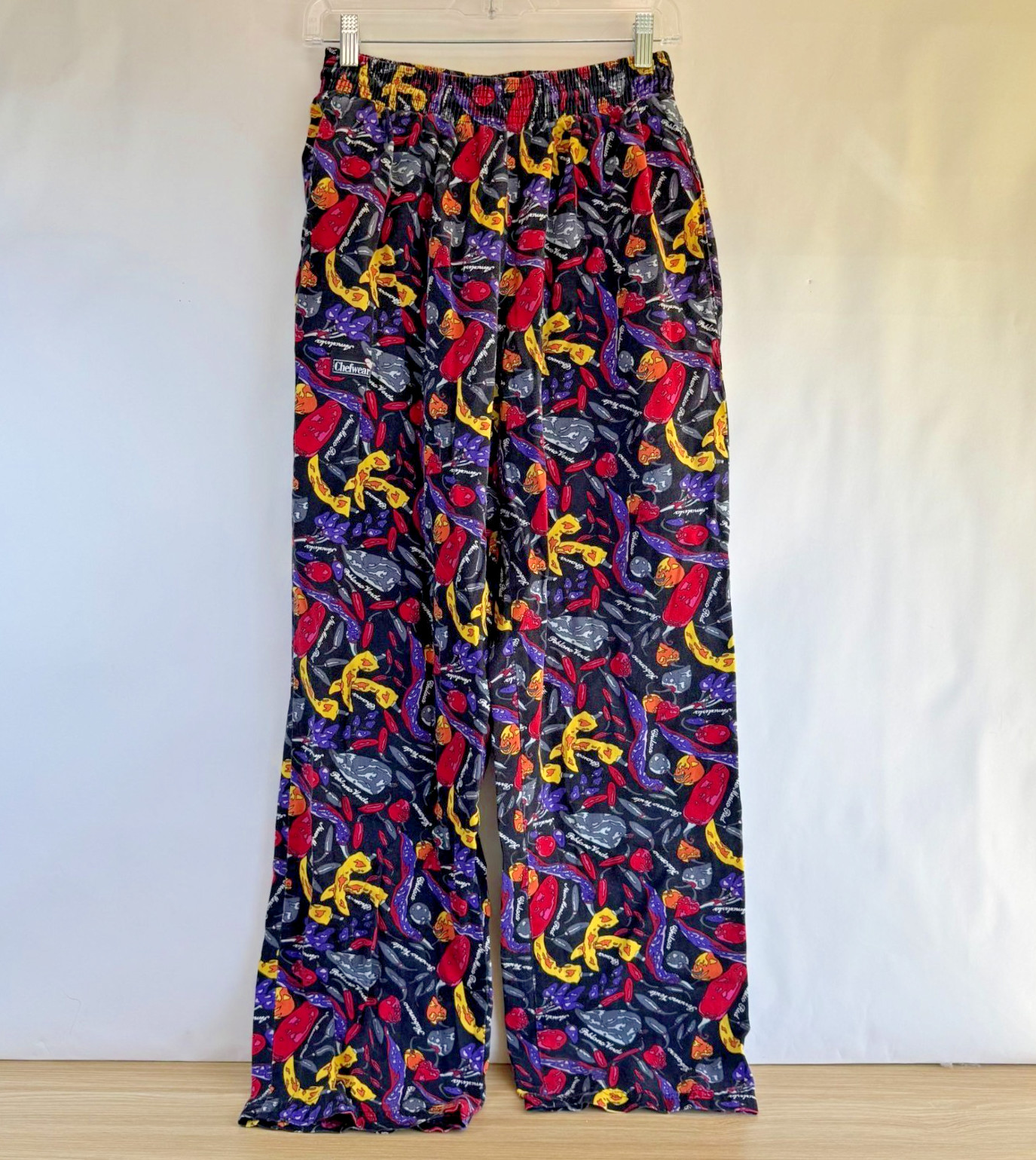 Vintage Chefwear Unisex Elastic Waist Chef Pants w/Colorful Chili Pepper Print