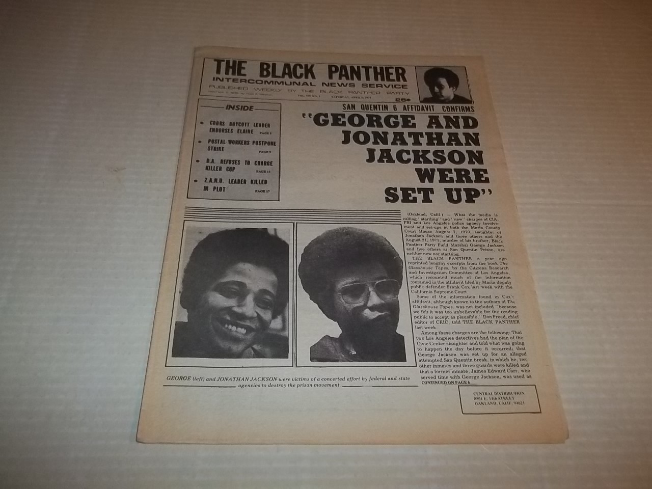 Black Panther Newspaper  April 5, 1975  George Jackson, Huey P. Newton VG+