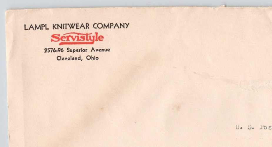 1934 Lampl Knitwear Company Servistyle Cleveland OH Postal Cover