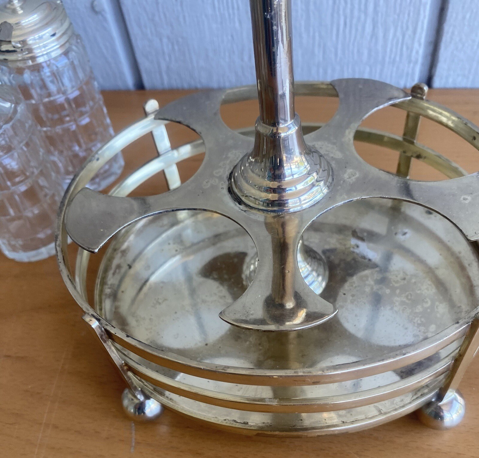 1887 Walker & Hall Victorian Silver Plate Antique Cut Crystal 6 pc Cruet Set