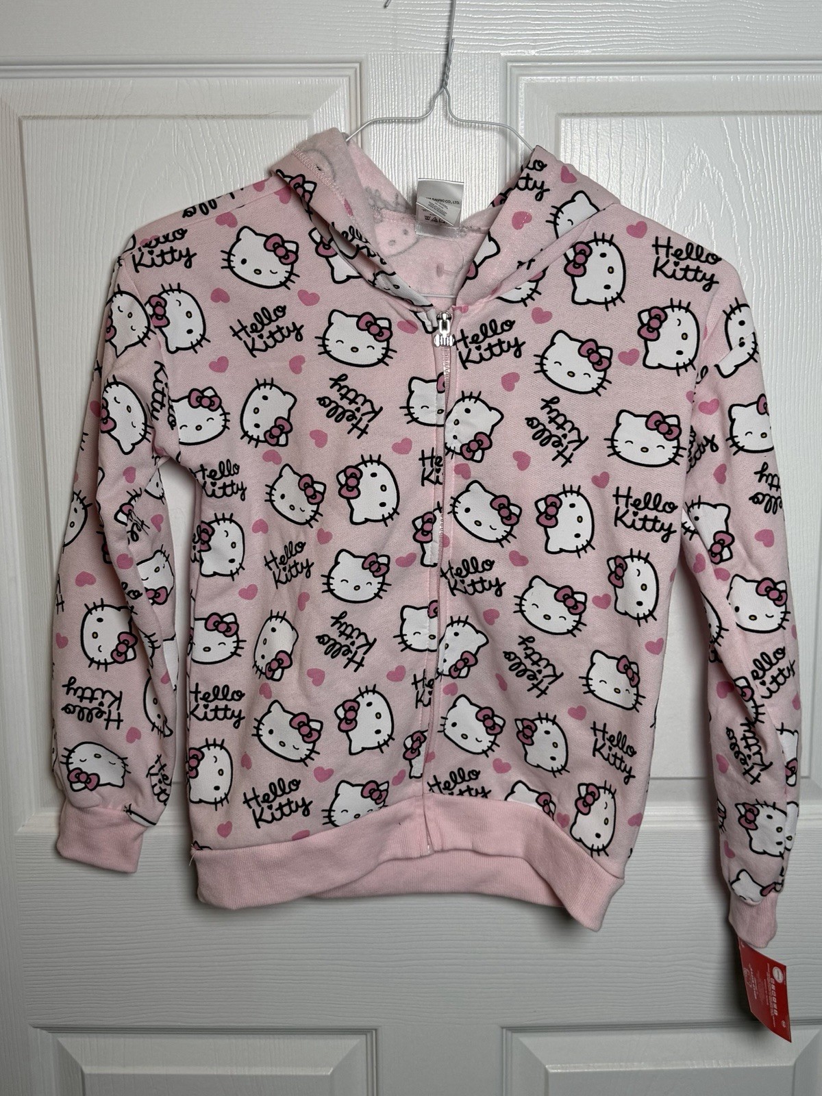 Sanrio Hello Kitty All Over Print  Zip-Up Hoodie Kids Size 12 Pink