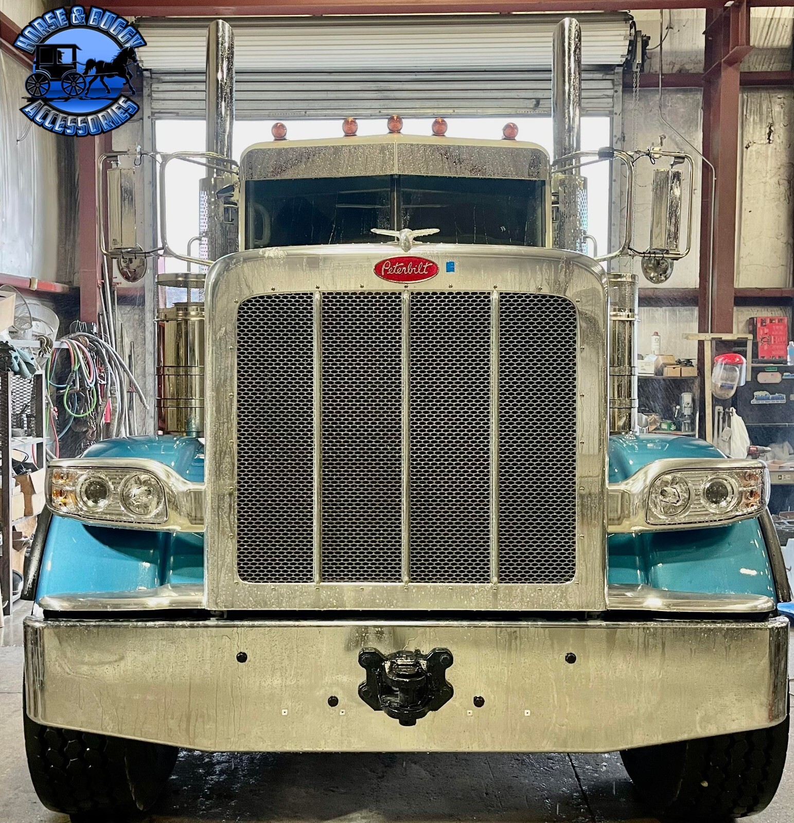 Rollin low 8" straight Peterbilt visor 304 stainless 379,389,388,386,359 nu-1001