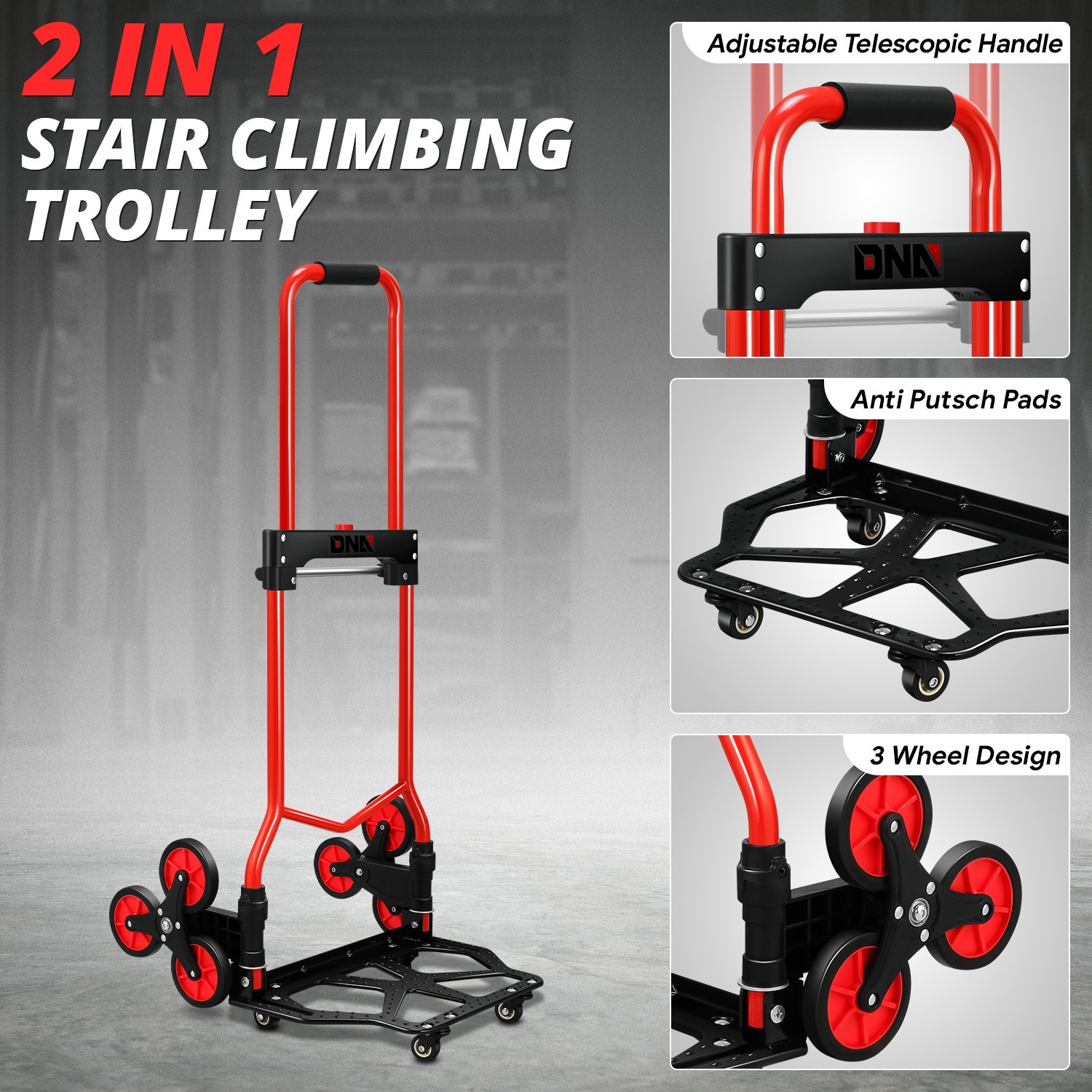 2-IN-1 176lbs Heavy Duty Folding Stair Climber Hand Truck Luggage Trolley Cart