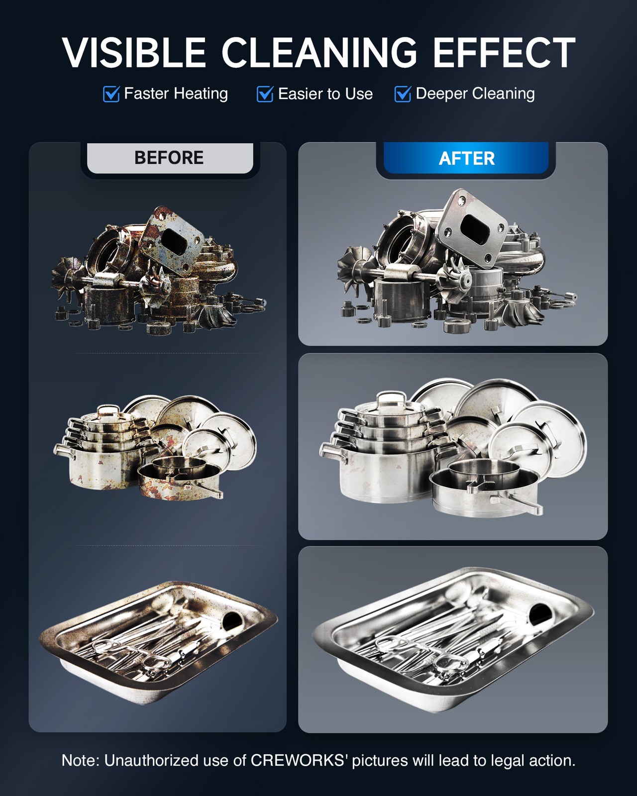 CO-Z 33kHz 10L Ultrasonic Cleaner w Adjustable Timer Power Degas & Gentle Mode