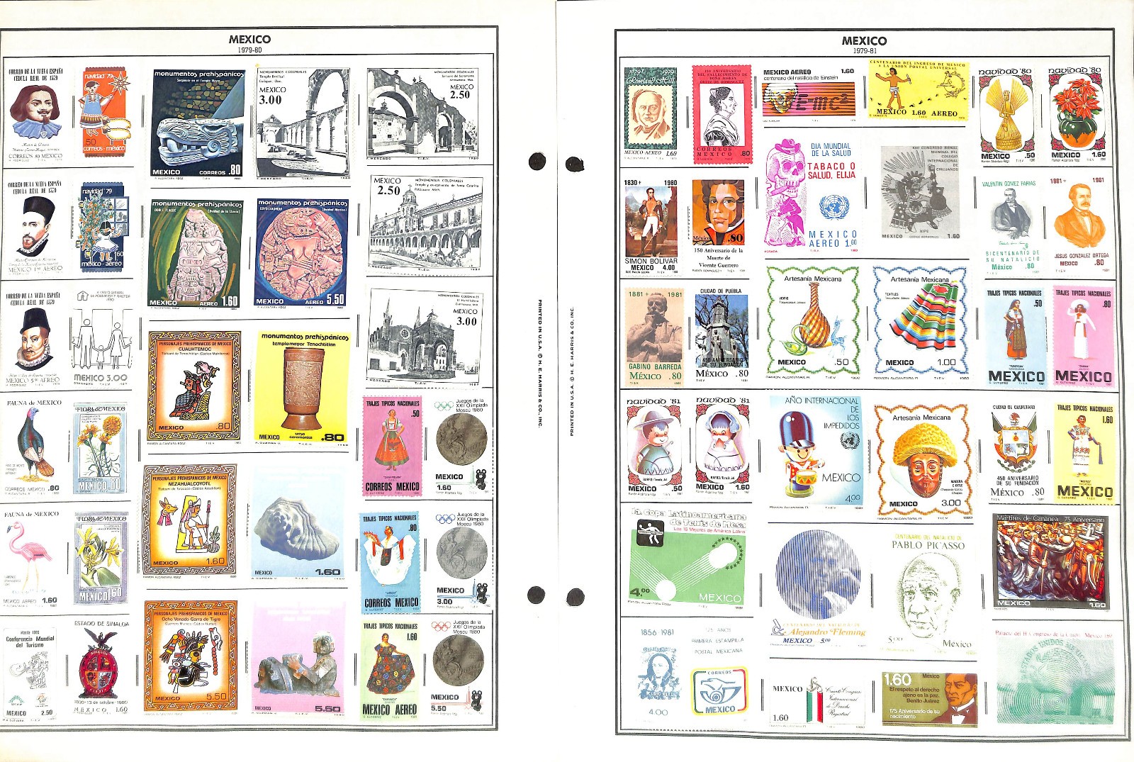 Mexico Stamp Collection on 40 Harris Pages, 1884-1990 (BH)