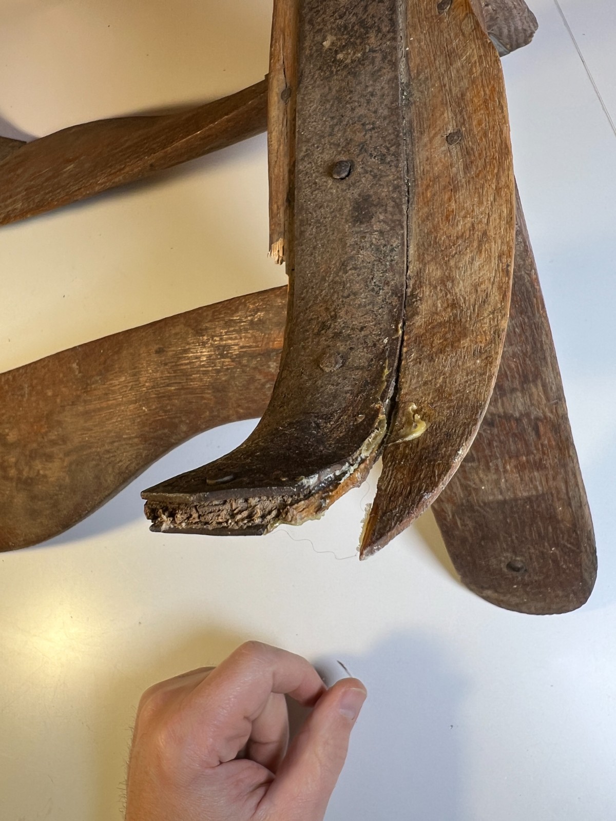 Antique 1880 Hand Made Wooden Saddle Stand Holder Blacksmith Peened Wrought Iron