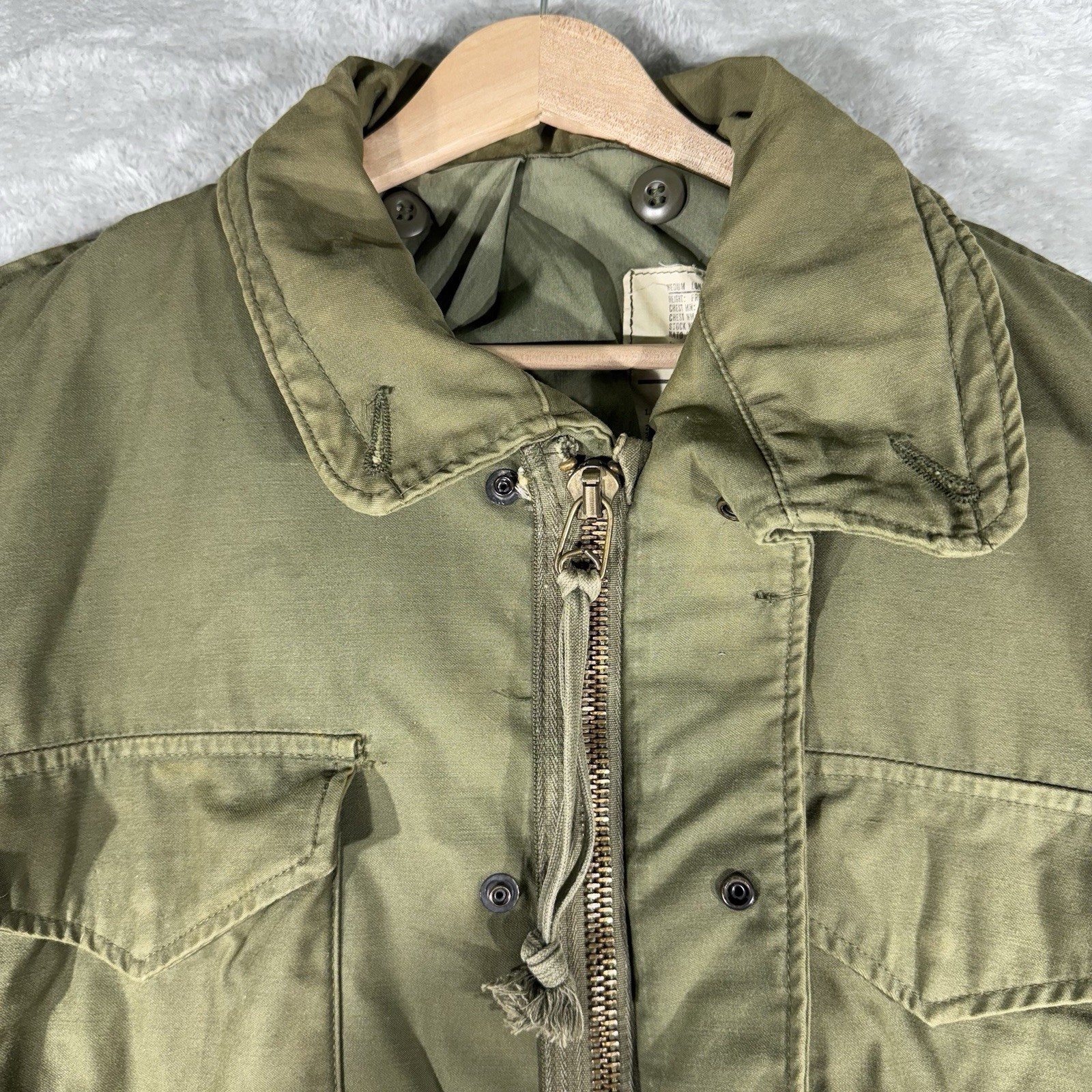 VTG US Military Jacket Mens Medium LONG Green OG-107 Cold Weather Field Coat 80s