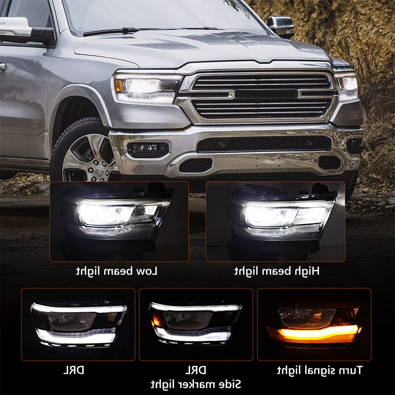 Passenger For Dodge RAM 1500 2019 2021-2023 Full LED DRL Chrome Headlight Lamp