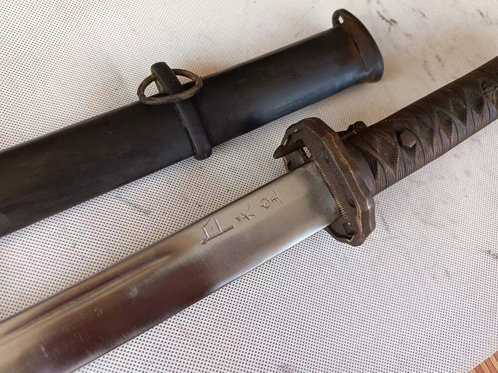 Vintage Military Sword Japanese Samurai Katana Copper Handle Metal Scabard