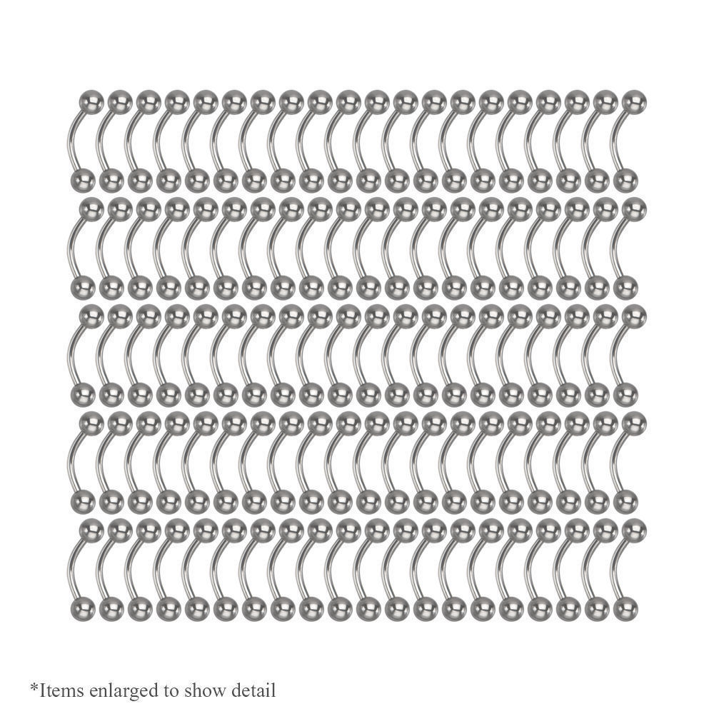 Wholesale lot 100pc Curved Barbells basic 16g 3/8 (10mm) Surgical Steel 3mm ball