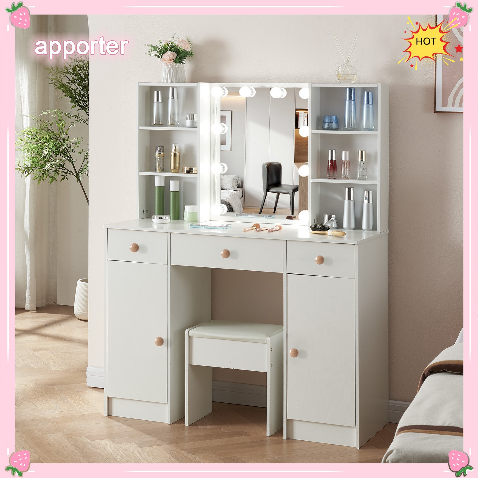 10 Bulbs Lights LED Mirror White Makeup Dressing Vanity Table NEW For Bedroom