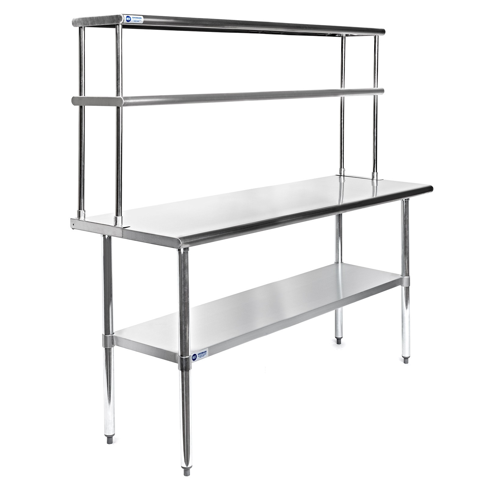 Stainless Steel Commercial Kitchen Prep Table with Double Overshelf- 30" x 60"