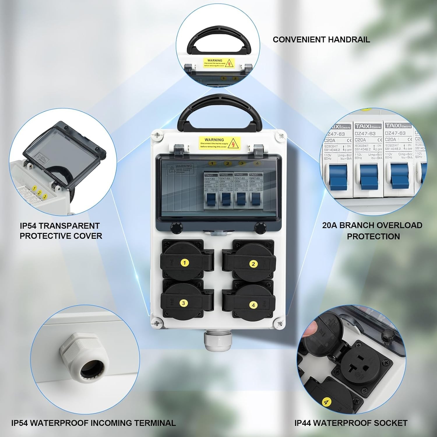 Electrical Outlet Box, Breaker Electrical Box, with IP44 NEMA 5-20 Outlet Box