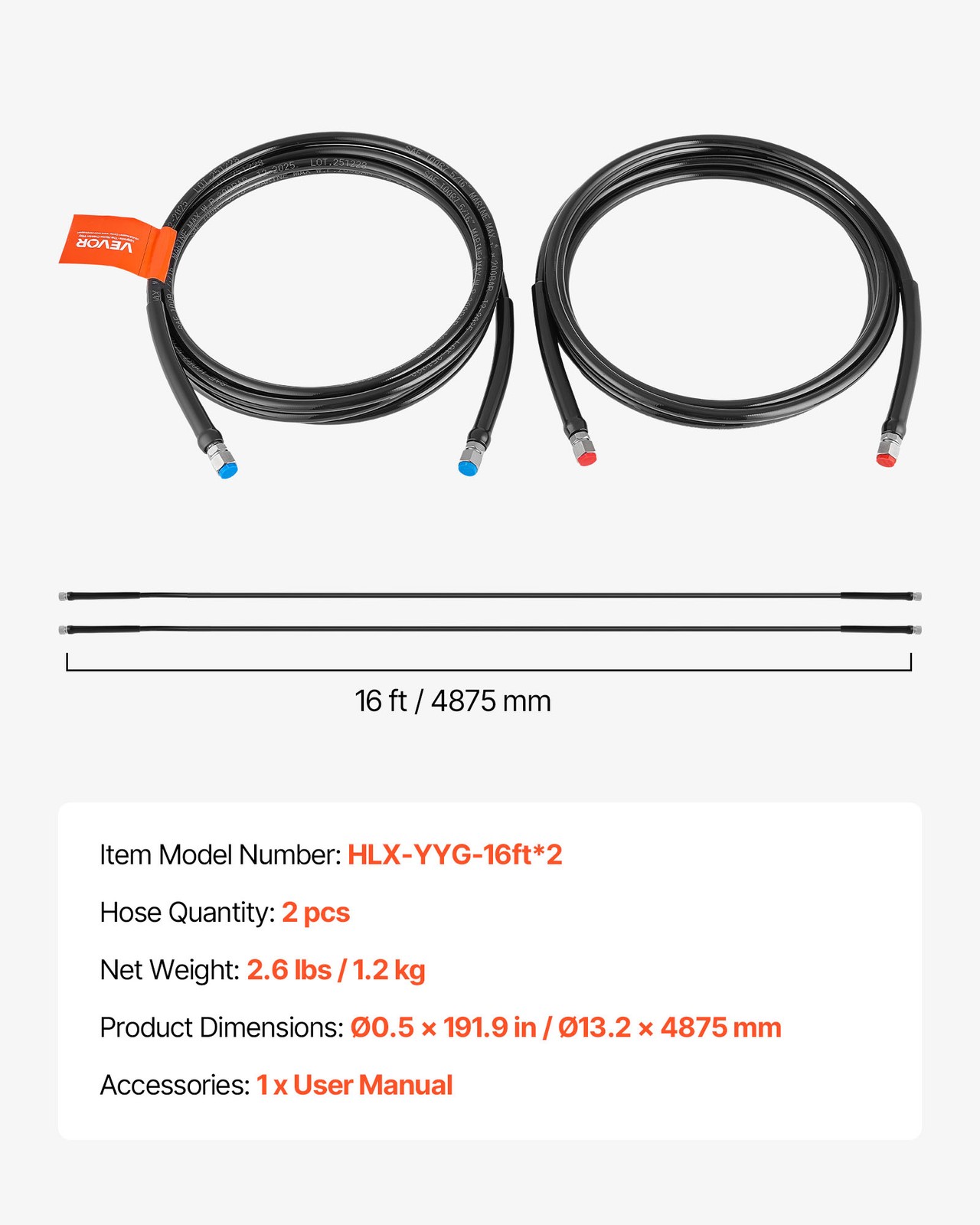 VEVOR Hydraulic Hose Kit 16ft Hydraulic Steering Hose for Outboard Steering Boat