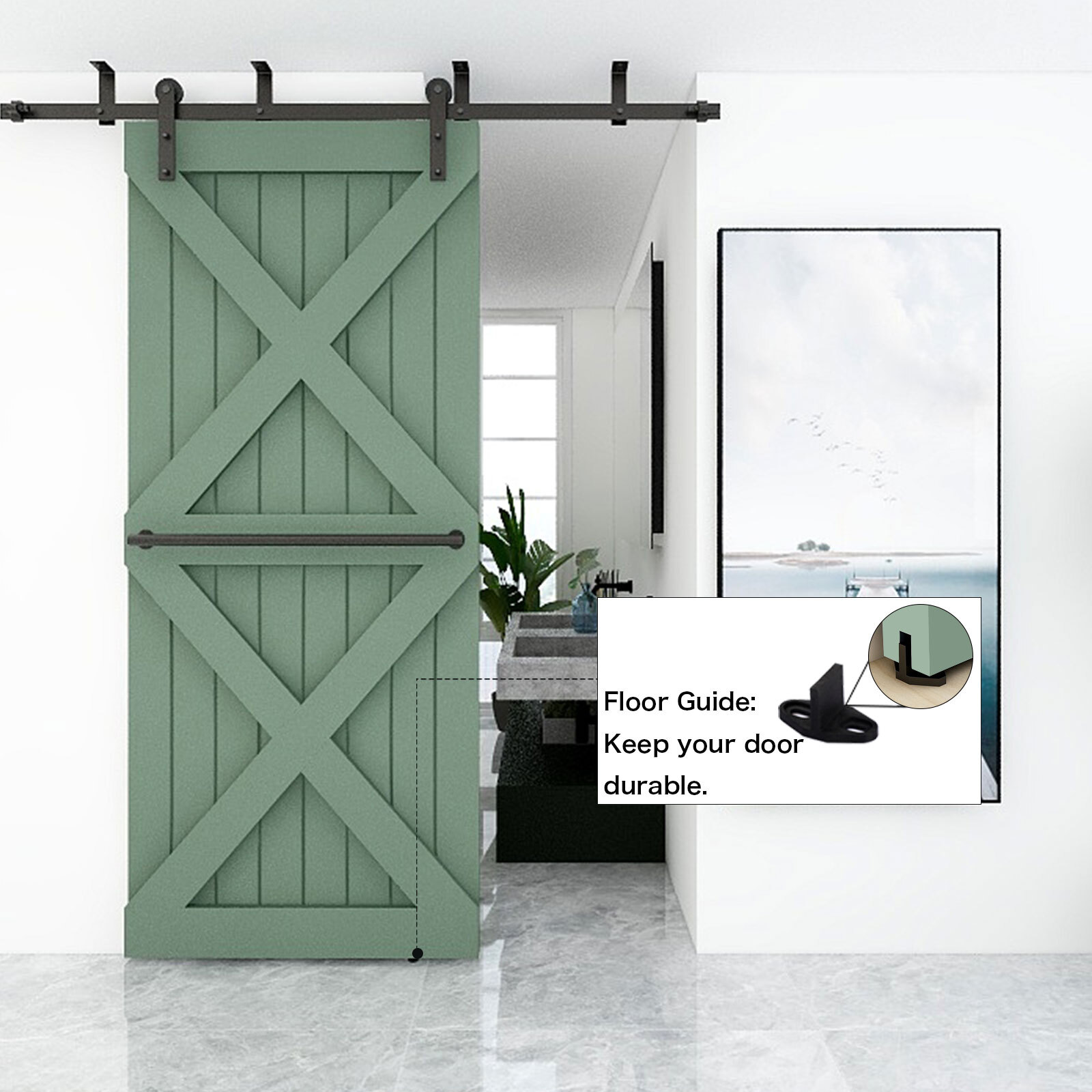 4FT-20FT Sliding Barn Door Hardware Kit Track Roller Closet Ceiling Mount Rail