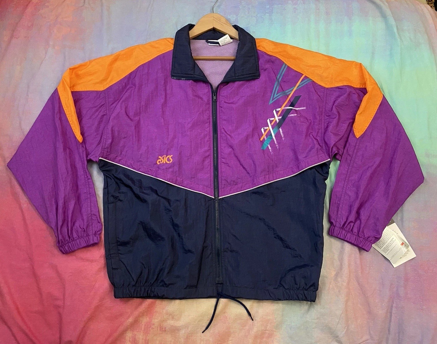 Vintage NWT 90s ASICS 3M Purple Orange windbreaker jacket Running Deadstock Sz L